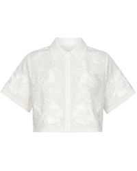 Jonathan Simkhai - Floral-Appliqué Cropped Shirt - Lyst