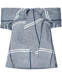 SUNO Off-the-shoulder Check-print Top - Gray