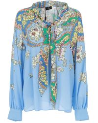 Etro - Floral-Paisley-Pattern Tie-Neck Top - Lyst