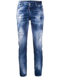 DSquared² Jeans crop con effetto vissuto - Blu