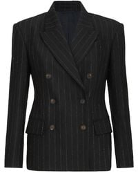 Brunello Cucinelli - Comfort Virgin Wool Dazzling Chalk Stripe Blazer With Monili - Lyst