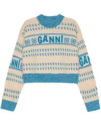 Ganni - Pullover aus Bio-Baumwolle mit Intarsien-Logo - Lyst