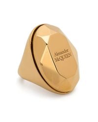 McQueen - Antique Gold Metal The Faceted Stone Ring - Lyst