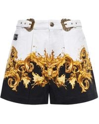 Versace Jeans Couture - Baroque-Print Belted Denim Shorts - Lyst