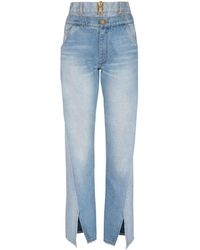 Balmain - Front Slit Straight Jeans - Lyst