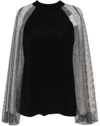 Genny - Rhinestone Mesh-Sleeves Blouse - Lyst