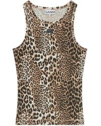 Ganni - Leopard Cotton Tank Top - Lyst