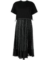 Sacai - Polka Dot-print Panelled Midi Dress - Lyst