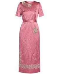 Erdem - Floral-Embroidered Belted Midi Dress - Lyst