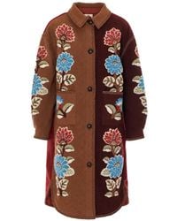 FARM Rio - Floral-Embroidered Blanket-Stitch Coat - Lyst