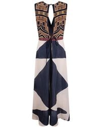 VOLANTIS - Ginko Abstract-Print V-Neck Linen Dress - Lyst