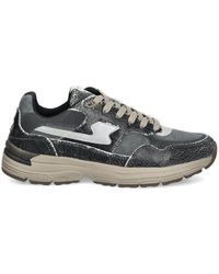 Stepney Workers Club - Cracked-Leather Sneakers - Lyst