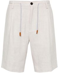 Eleventy - Pleat-detail Linen Bermuda Shorts - Lyst