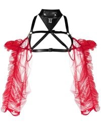 Noir Kei Ninomiya - Tulle-Sleeve Leather Harness Top - Lyst
