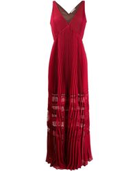 Self-Portrait Vestido largo y plisado con inserciones de encaje - Rojo