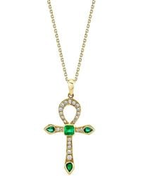 Logan Hollowell - 14K Eternal Ankh Emerald And Diamond Necklace - Lyst