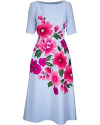 Carolina Herrera - Floral-Embroidered Midi Dress - Lyst