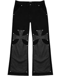 77 Studios - Double-Knee Leather-Patch Jeans - Lyst