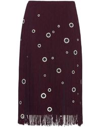 Prada - Eyelet-Embellished Fringed Midi Skirt - Lyst