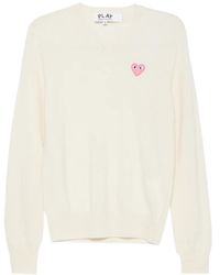 COMME DES GARÇONS PLAY - Pullover Mit V-Ausschnitt Und Herz-Patch - Lyst