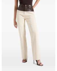 Manière De Voir - Renee Denim & Leather Straight Leg Jeans - Lyst