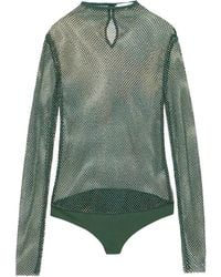 Patrizia Pepe - Rhinestone-Embellished Mesh Bodysuit - Lyst