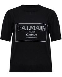 Balmain - Logo-Print Knit T-Shirt - Lyst