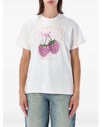 Ganni - Baby-Fit T-Shirt With Raspberry - Lyst