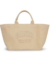 Ganni - Oversized Canvas Tote Bag - Lyst