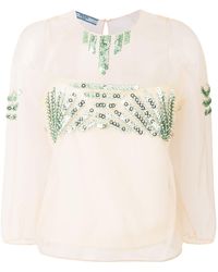 Prada - Sequin Embellished Sheer Blouse - Lyst