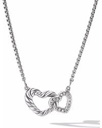 David Yurman - Sterling Silver Cable Collectibles Double Heart Diamond Necklace - Lyst