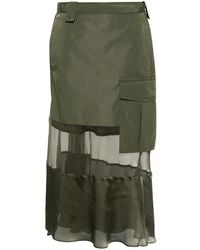 Sacai - Belted Panelled Asymmetric Skirt - Lyst