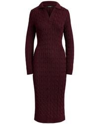 Ralph Lauren - Cable-Knit Collared Midi Dress - Lyst