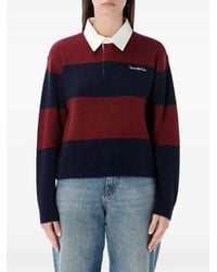 Sporty & Rich - Logo-Embroidered Striped-Pattern Polo Top - Lyst