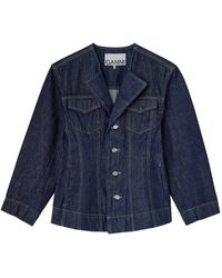 Ganni - Dark Rinse Denim Blazer - Lyst