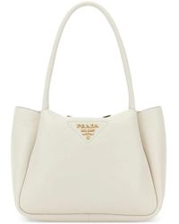 Prada - Small Logo-Plaque Leather Tote Bag - Lyst