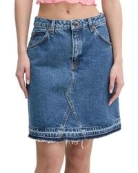 HUGO - Frayed-Hem Denim Mini Skirt - Lyst
