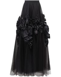 Gemy Maalouf - Floral-Appliqué Tulle Midi Skirt - Lyst
