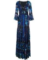 Marchesa notte Metallic Floral Pattern Dress - Blauw