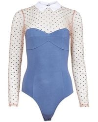 Fleur du Mal - Collared Dotted Tulle Bodysuit - Lyst