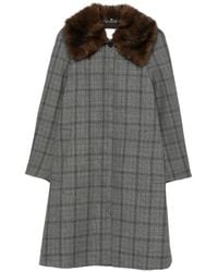 Tela - Check Faux-Fur Collar Coat - Lyst