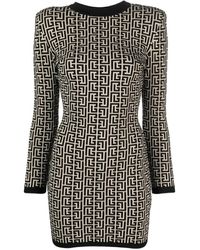 Balmain - Geometric Jacquard Wool Dress For - Lyst