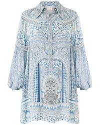 CAMILLA - The Hum Of The Alhambra Blouson-Sleeve Shirt Mini Dress - Lyst