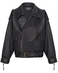 Balmain - Leren Jack Met Asymmetrische Rits - Lyst