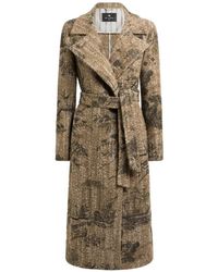 Etro - Bouclé Wrap Coat With Flower And Animal Motif - Lyst