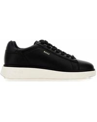 BOSS - Logo-Detail Grained Leather Sneakers - Lyst