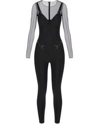 Elisabetta Franchi - Jersey And Tulle Jumpsuit With Elastic Straps - Lyst