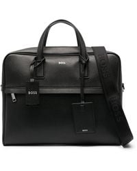 BOSS - Logo-stamp Leather Laptop Bag - Lyst