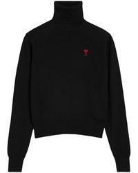 Ami Paris - Merino Wool Turtleneck Sweater With Heart Logo - Lyst