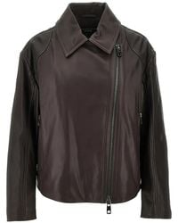 Emporio Armani - Asymmetric-Zipper Leather Jacket - Lyst